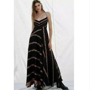 Free People Bella Maxi Dress, Black with metallic silver, size 6